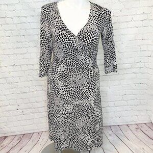 TALBOTS FAUX WRAP BLACK & WHITE PRINT DRESS - SZ 8